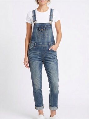 ANNA KACI New Distressed Faded Denim Jean Overalls Size Medium
